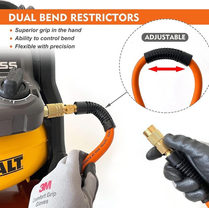 FYPower Air Compressor Whip Hose 3/8 Inch x 10 Feet Lead in Hybrid Hose with Fittings, Flexible and Kink Resistant, 1/4" Industrial Quick Coupler and Plug Kit - Image 4